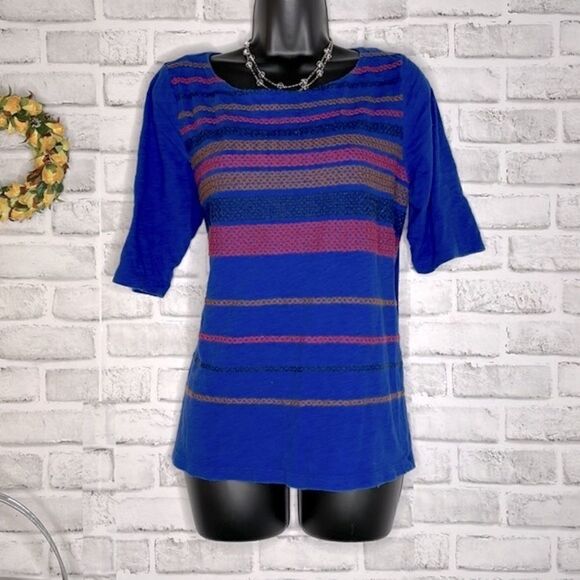 Lucky Brand Embroidered Shirt Top Loose Boho Hippie Size Large - Picture 3 of 6